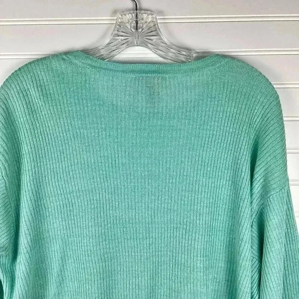 Eileen Fisher Mint Green Organic Linen Delave Round Neck Pullover size Medium